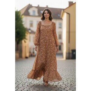 LC Lauren Conrad XL Marigold Floral Smocked Maxi Dress Boho